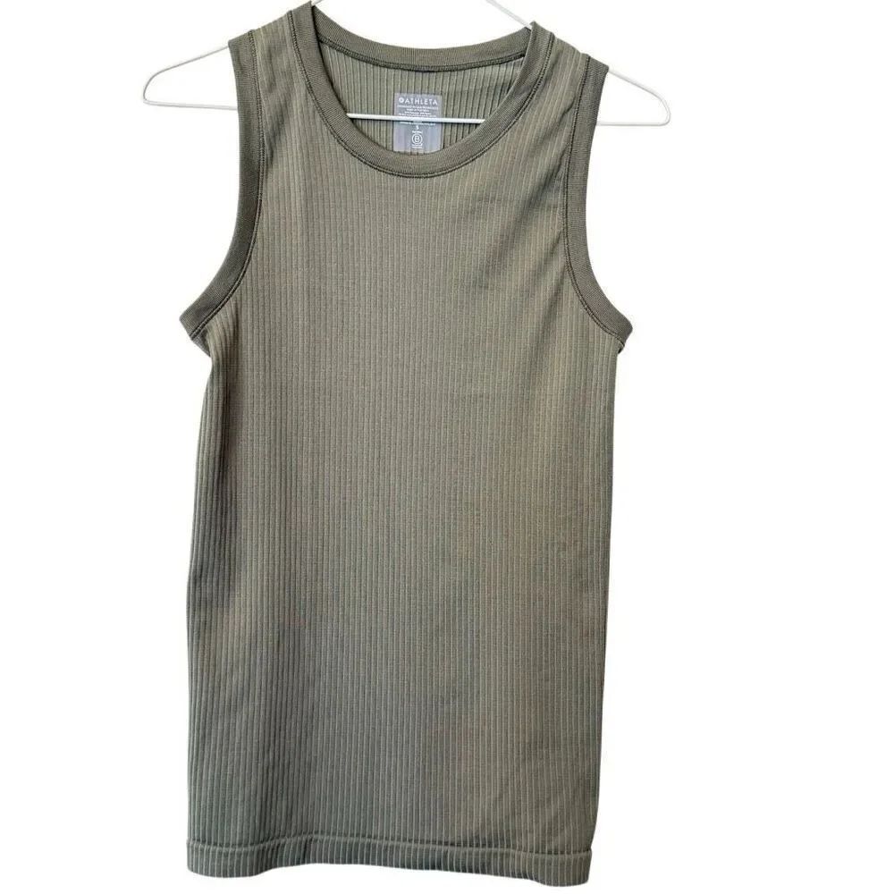 Athleta Renew High Hip Ribbed Chafe-Free Athletic Green Tank Top Size Small